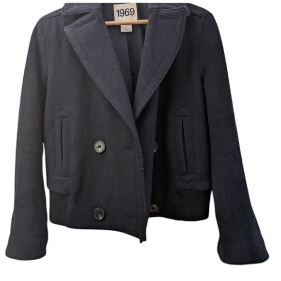 Gap thick Wool blend double breasted bomber coat Indigo Blue sz M bell s… - Picture 2 of 13